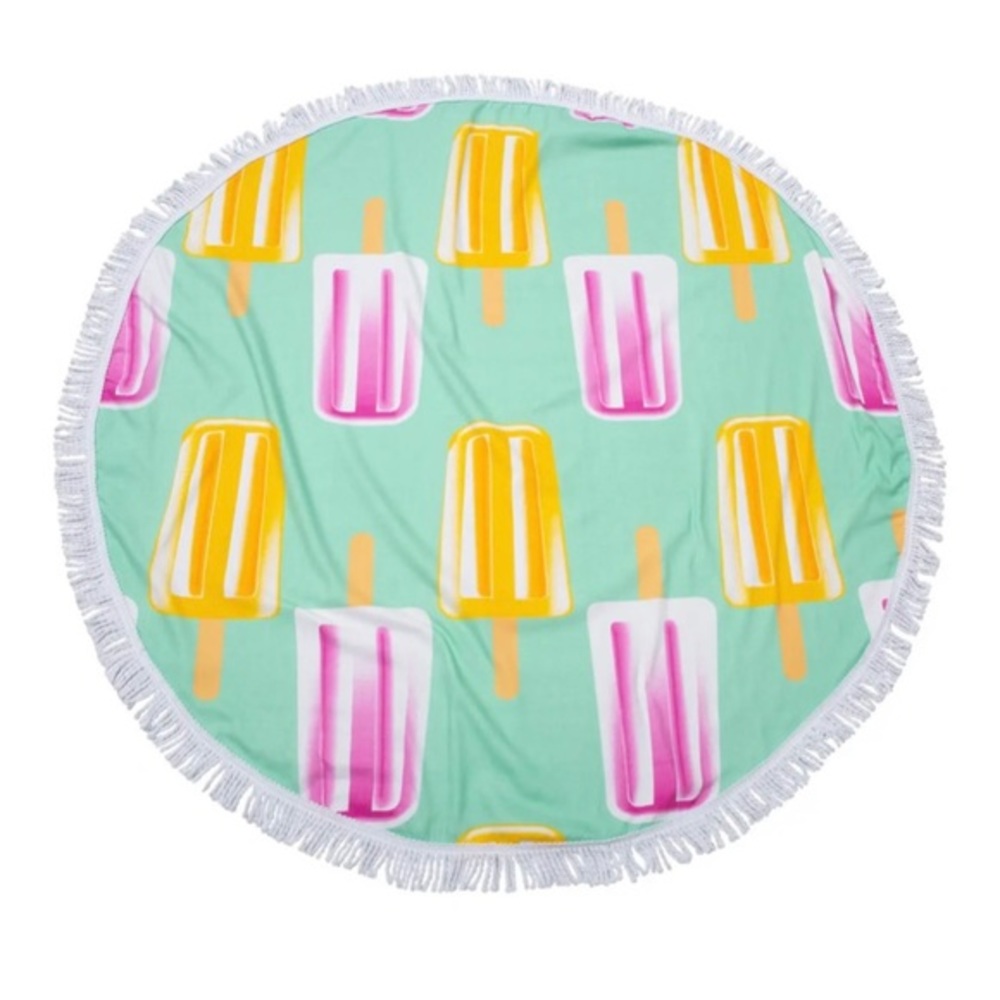 MODA Fringe Seafoam Round‎ Beach Towel Popsicle NWT 55" Swim Beach Pool